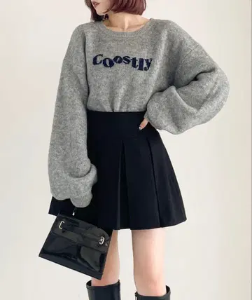 Heather 자카드 로고 니트 그레이