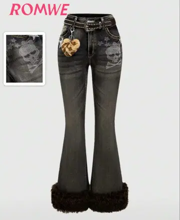 ROMWE 데미지 플레어 데님 팬츠 y2k 그런지 코디 헤이세이