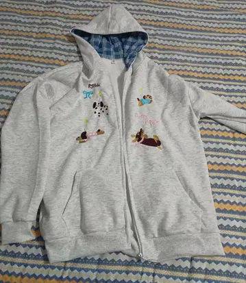 자수 디자인 그레이 풀 집업 후드티