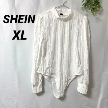 새상품급 SHEIN [ XL ] 하이넥 셔츠풍 바디수트 긴팔 화이트 1점