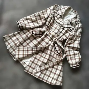 [ 새상품급 ] 엑시즈팜 체크 코트 프릴 옷깃 M 베이지 A라인