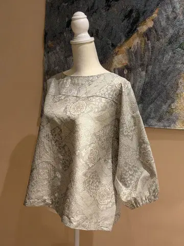 순수 실크 기모노 리메이크 7부 소매 풀오버 상의