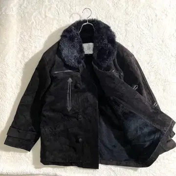 90s MAKNI 스웨이드 가죽 코트 안감 퍼 다크 브라운 L