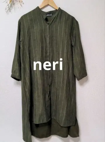 neri 셔츠 원피스 노카라 멋스러운 패턴 카키