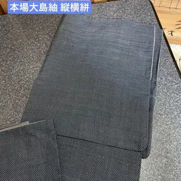 본장 오시마 명주 가로세로 무늬 파란 바탕에 도트 무늬 바치깃