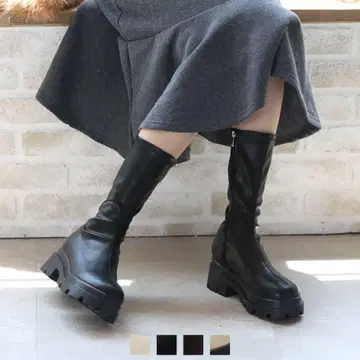 통굽 스트레치 미들 부츠