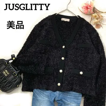 새상품급 잡지 게재 자스그리티 트위드 가디건 자켓 샤기 블랙