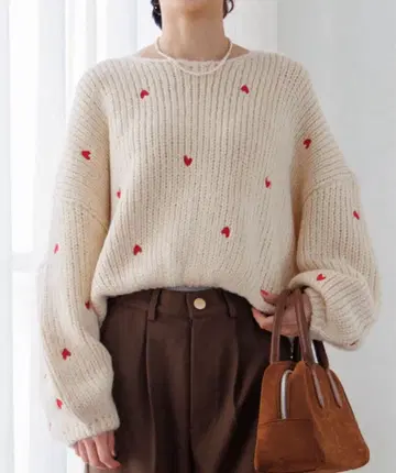 flower 하트 무늬 니트 아이보리