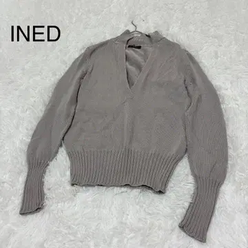 [이네드] 오픈 카라 긴팔 스웨터 니트 M 코튼 리브