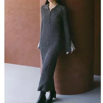 LAGUNAMOON 레이스 슬리브 네프 리브 니트 원피스