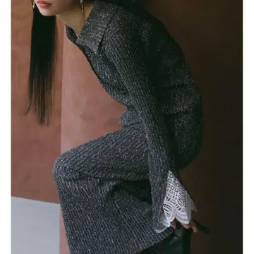 완판템 LAGUNAMOON 레이스 슬리브 네프 리브 니트 원피스