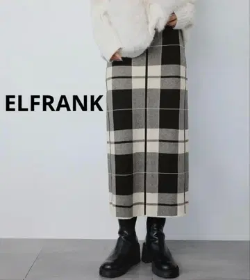 새상품급 ELFRANK 엘프랭크 체크 니트 미디엄 기장 타이트 스커트 F