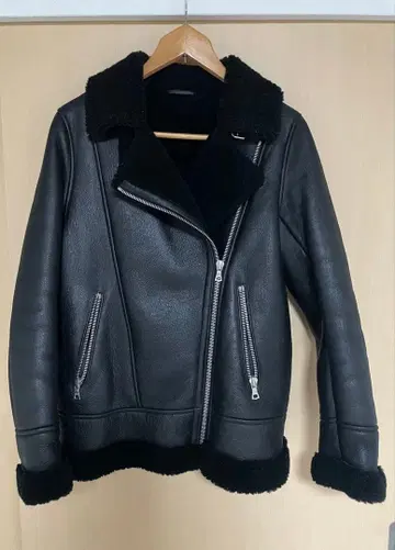 천연 가죽 블랙 무스탕 라이더 자켓 에비에이터