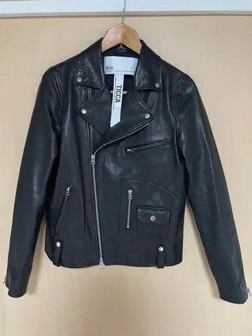 TICCA 블랙 가죽 더블 라이더 자켓