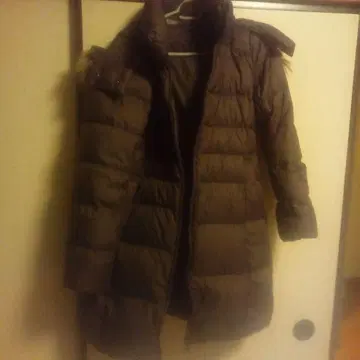 브라운 롱 다운 자켓 후드 부착