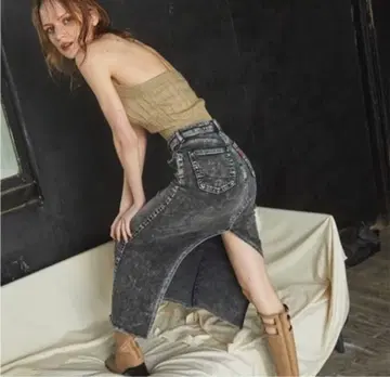 juemi x something edwin 백 슬릿 데님 롱 스커트