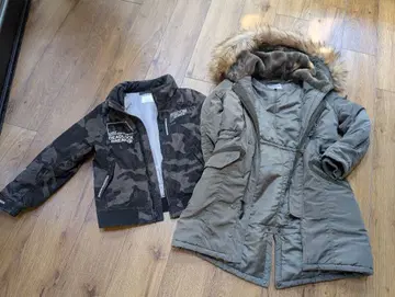 Avirex 여성용 후드 부착 코트 점퍼 카키 카모 아우터