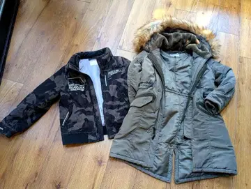 Avirex 여성용 후드 부착 코트 점퍼 카키 카모 아우터