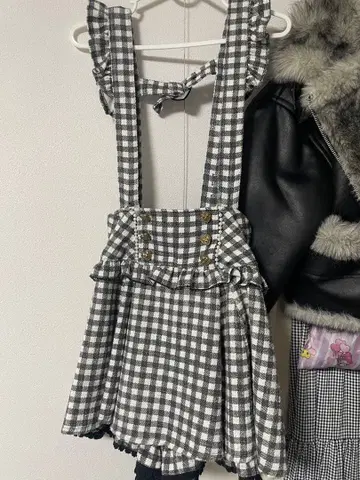 LIZLISA 깅엄 트위드 서스펜더 치마바지