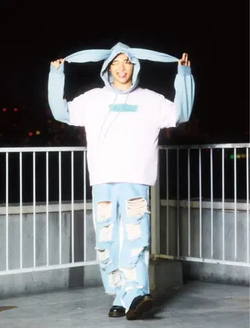 7171ni 뿅뿅 토끼 귀 후드티 라이트 블루