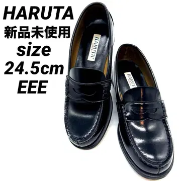 미사용 HARUTA 하루타 로가죽 코인 로퍼 24.5cm 3E 블랙