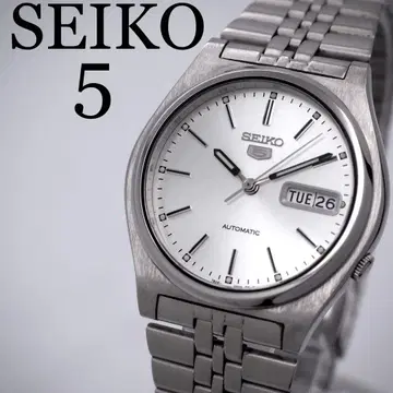 445 작동 SEIKO 시계 남성용 파이브 자동 와인딩 데이데이트 실버