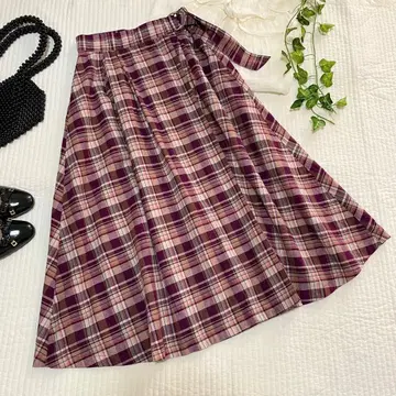 [ 새상품급 ] 올리브 데 올리브 체크 무늬 롱 랩스커트 퍼플