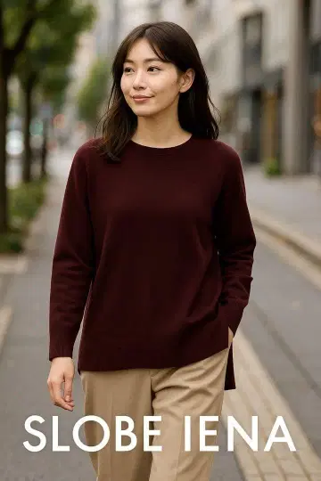 SLOB IENA 버건디 긴팔 울, 캐시미어 혼방 니트 스웨터