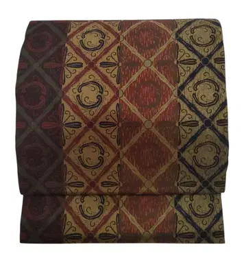 [ 미사용품 ] 나고야 오비 사라사풍 에스닉한 분위기 전통 패턴 초심자용