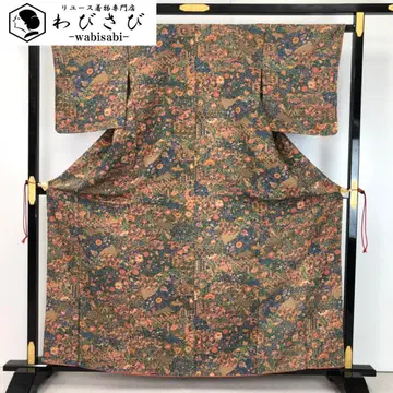 코몬 꽃 사라사 크레이프 원단 뽕나무색 염색 K-4853