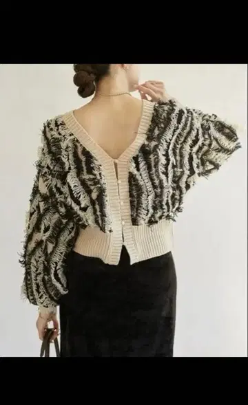 제본 프린지 숏 가디건 니트 2way 블랙