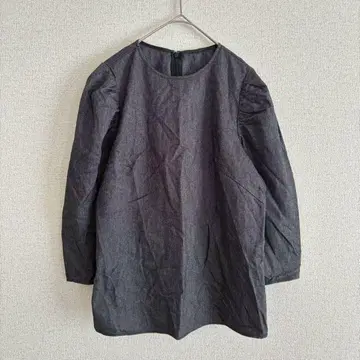 루니 퍼프 슬리브 셔츠 티셔츠 데님풍 한정품 7부 소매 풀오버