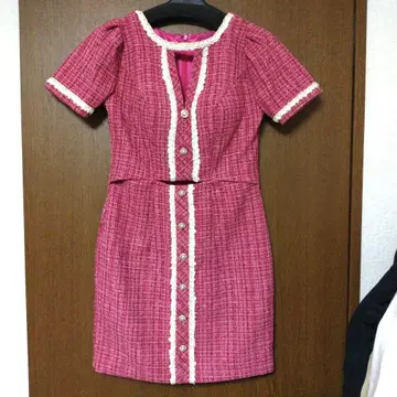 IRMA 트위드 드레스 M 짙은 핑크