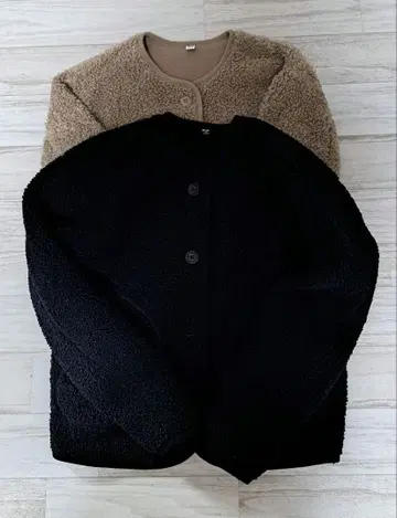 UNIQLO XS 보아 자켓 블랙 베이지 2장 세트