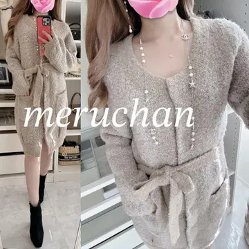 [새상품] branche ada 롱 기장 믹스 니트 가디건 벨트 포함