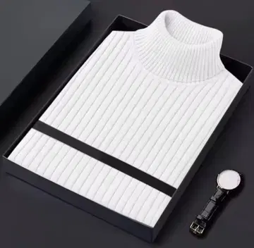 [ 팔로우 할인 있음 ] 신축성 뛰어난 리브 니트 터틀넥 스웨터 화이트