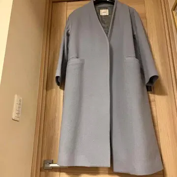 [ andemiu ] 안데뮤 롱 코트 블루 노카라 벨트 포함