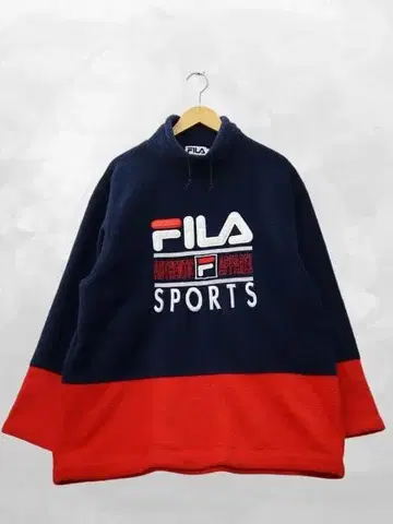 휠라 빈티지 로고 자수 드로 코드 플리스 풀오버 트레이닝복