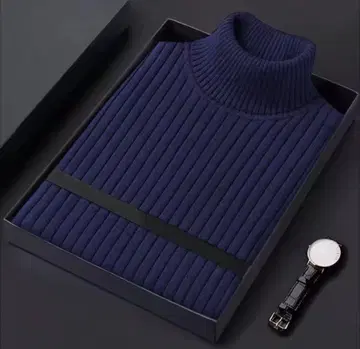 [ 팔로우 할인 있음 ] 신축성 뛰어난 리브 니트 터틀넥 스웨터 네이비