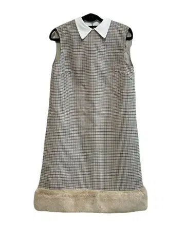 [새상품급] CELFORD 밑단 퍼 절개 A라인 원피스 체크 미니 원피스