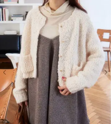 flower 버블 니트 가디건 아이보리