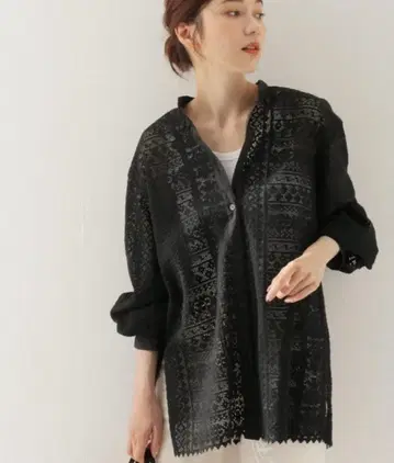 패널 레이스 튜닉 셔츠 밴드 카라