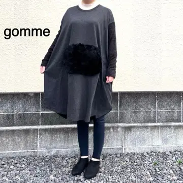 퍼 포켓 소매 리브 원피스 M 사이즈 그레이 gomme