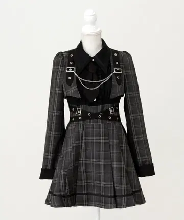 유메텐보 자켓풍 체인 넥타이 벨트 플리츠 원피스