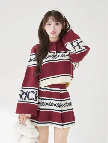 Darich 스노우 패턴 라메 니트 셋업