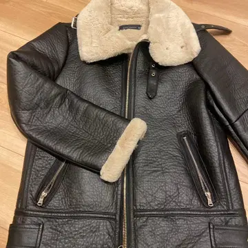 ZARA WOMAN 블랙 가죽 무스탕 코트 XS