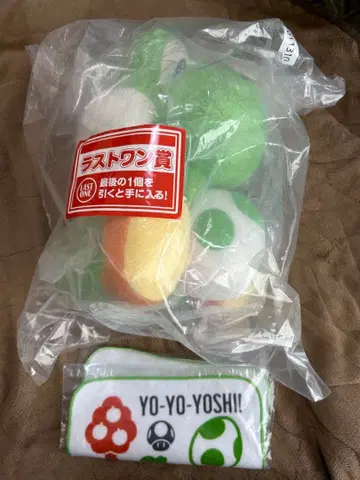 제일복권 슈퍼 마리오 라스트 원상 요시 봉제 인형 손수건 세트