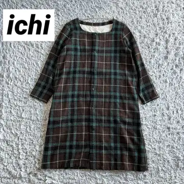 이치 일본제 울 혼방 원피스 체크 무늬 롱 가디건