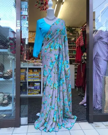 연보라 꽃무늬 사리풍 드레스