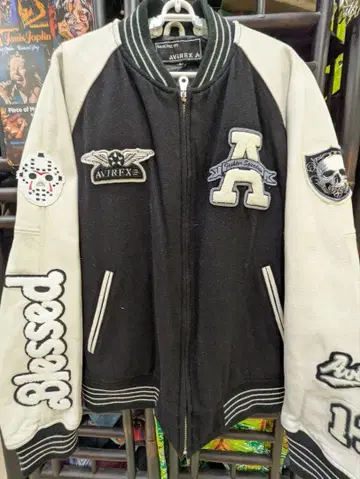 AVIREX 소매 가죽 바시티 자켓 XL